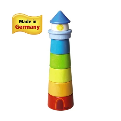 HABA Lighthouse Wooden Rainbow Stacker - 8 Piece Toddler Play Set (Made In Germany) - Image 5