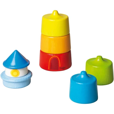 HABA Lighthouse Wooden Rainbow Stacker - 8 Piece Toddler Play Set (Made In Germany)