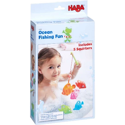 HABA Water Friends Ocean Fishing Fun Bath Toy With 5 Squirting Fish - Image 5