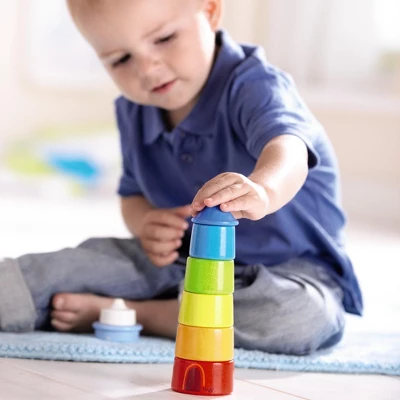 HABA Lighthouse Wooden Rainbow Stacker - 8 Piece Toddler Play Set (Made In Germany) - Image 3