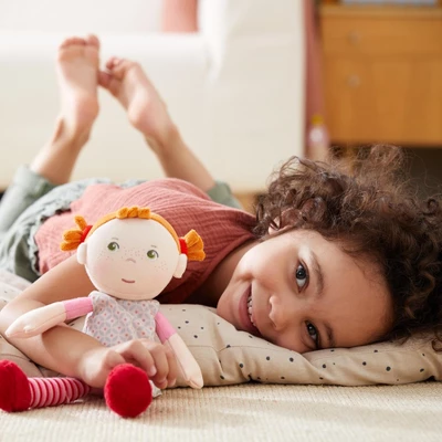 HABA Snug Up Roya - 10" Soft Doll With Fuzzy Red Pigtails And Embroidered Face - Image 7