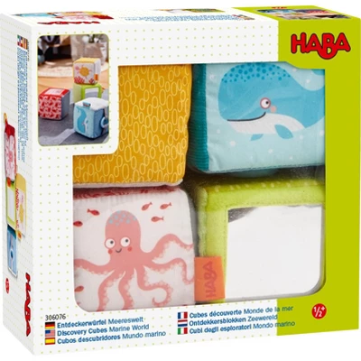 HABA Discovery Cubes Marine World - 4 Fabric Blocks To Stimulate Baby's Senses