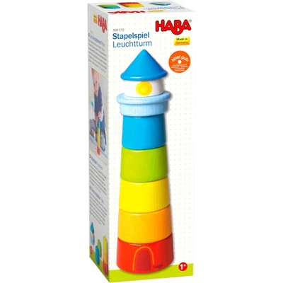 HABA Lighthouse Wooden Rainbow Stacker - 8 Piece Toddler Play Set (Made In Germany) - Image 4